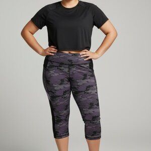 Danskin Yoga Activewear Athleisure Workout Capri Pants Purple Black XXL